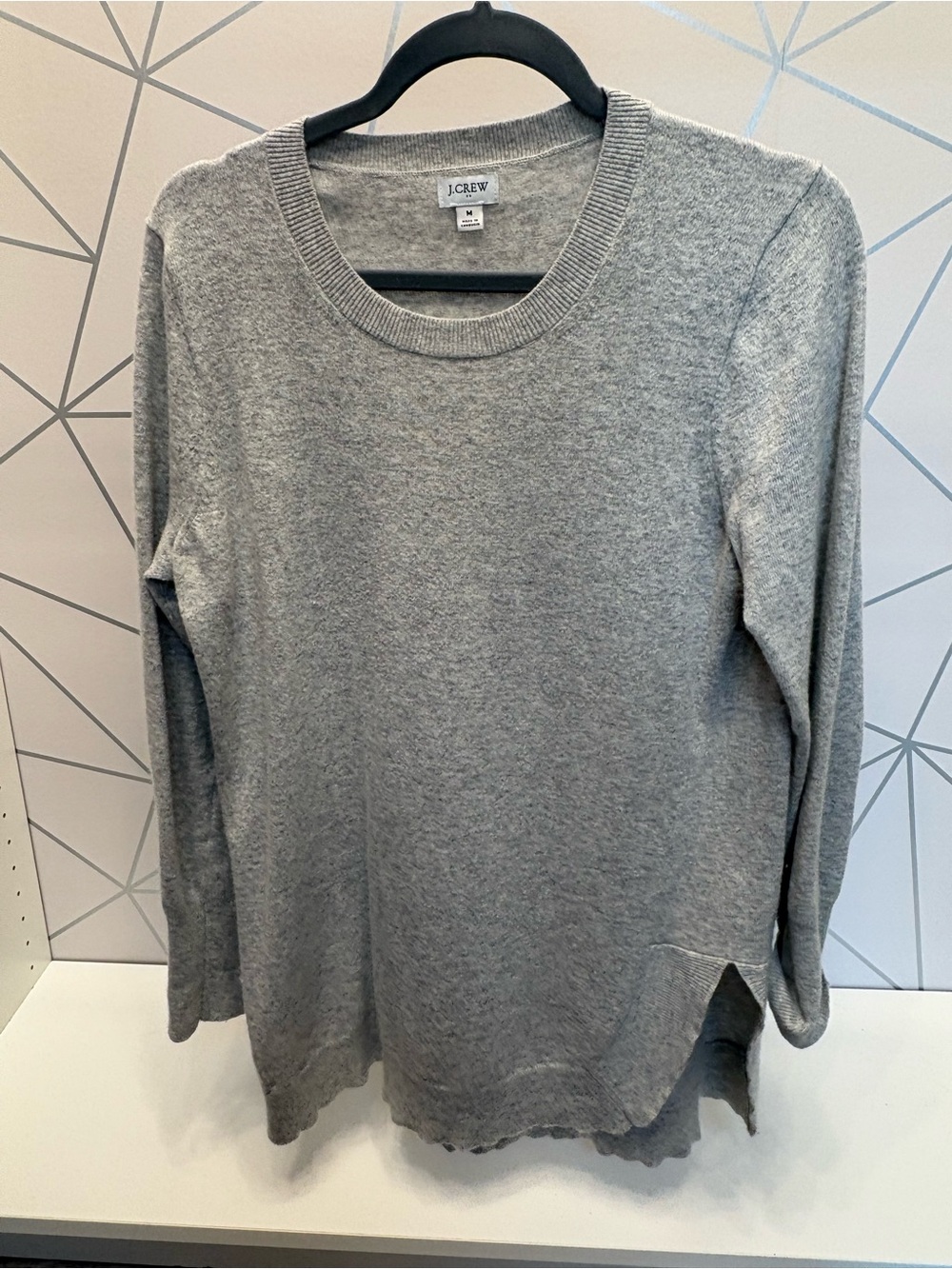 J.CREW Women's Light Gray Hi/Lo Split Hem Sweater